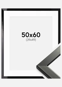 Ramme Uppsala Sort Højblank 50x60 cm - Passepartout Hvid 40x50 cm