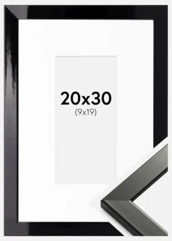 Ramme Uppsala Sort Højblank 20x30 cm - Passepartout Hvid 10x20 cm