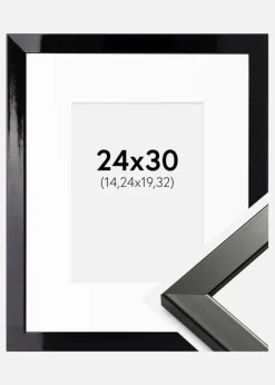 Ramme Uppsala Sort Højblank 24x30 cm - Passepartout Hvid 6x8 inches