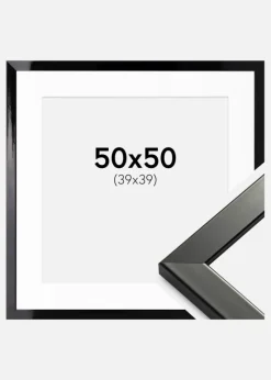Ramme Uppsala Sort Højblank 50x50 cm - Passepartout Hvid 40x40 cm