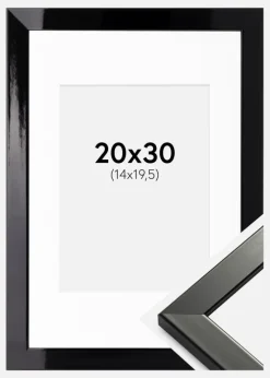 Ramme Uppsala Sort Højblank 20x30 cm - Passepartout Hvid 15x21 cm (A5)