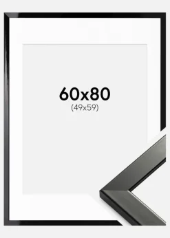 Ramme Uppsala Sort Højblank 60x80 cm - Passepartout Hvid 50x60 cm