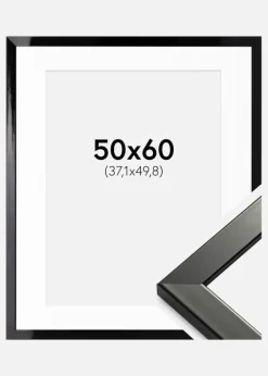 Ramme Uppsala Sort Højblank 50x60 cm - Passepartout Hvid 15x20 inches