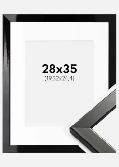 Ramme Uppsala Sort Højblank 28x35 cm - Passepartout Hvid 8x10 inches
