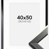 Ramme Uppsala Sort Højblank 40x50 cm - Passepartout Hvid 29,7x42 cm (A3)