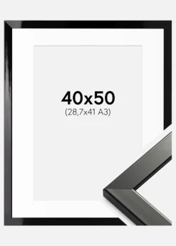 Ramme Uppsala Sort Højblank 40x50 cm - Passepartout Hvid 29,7x42 cm (A3)