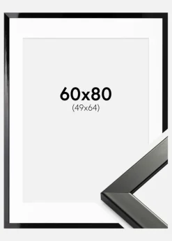 Ramme Uppsala Sort Højblank 60x80 cm - Passepartout Hvid 50x65 cm