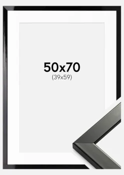 Ramme Uppsala Sort Højblank 50x70 cm - Passepartout Hvid 40x60 cm