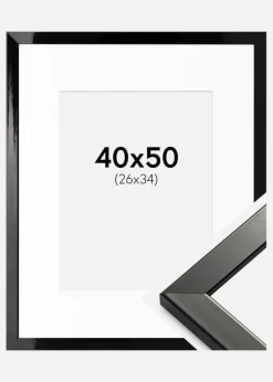 Ramme Uppsala Sort Højblank 40x50 cm - Passepartout Hvid 27x35 cm