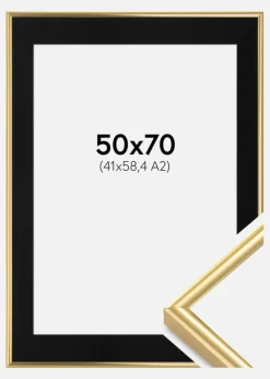 Ramme Victoria Guld 50x70 cm - Passepartout Sort 42x59,4 cm (A2)