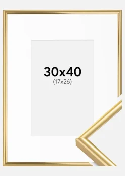 Ramme Victoria Guld 30x40 cm - Passepartout Hvid 18x27 cm