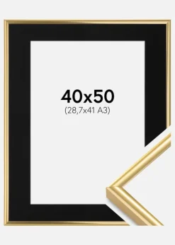 Ramme Victoria Guld 40x50 cm - Passepartout Sort 29,7x42 cm (A3)