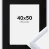 Ramme Victoria Hvid 40x50 cm - Passepartout Sort 27,5x37 cm