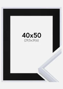 Ramme Victoria Hvid 40x50 cm - Passepartout Sort 12x16 inches