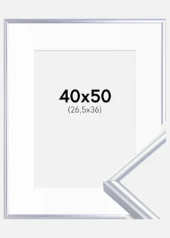 Ramme Victoria Sølv 40x50 cm - Passepartout Hvid 27,5x37 cm