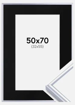 Ramme Victoria Sølv 50x70 cm - Passepartout Sort 33x56 cm