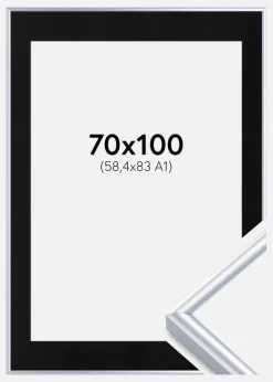 Ramme Victoria Sølv 70x100 cm - Passepartout Sort 59,4x84 cm (A1)