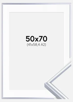 Ramme Victoria Sølv 50x70 cm - Passepartout Hvid 42x59,4 cm (A2)