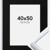 Ramme Victoria Sølv 40x50 cm - Passepartout Sort 27,5x37 cm