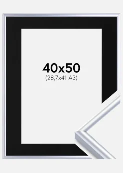 Ramme Victoria Sølv 40x50 cm - Passepartout Sort 29,7x42 cm (A3)