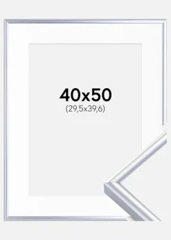 Ramme Victoria Sølv 40x50 cm - Passepartout Hvid 12x16 inches