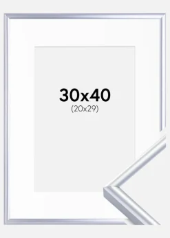 Ramme Victoria Sølv 30x40 cm - Passepartout Hvid 21x30 cm