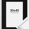 Ramme Victoria Sølv 30x40 cm - Passepartout Sort 8x12 inches