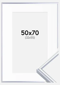 Ramme Victoria Sølv 50x70 cm - Passepartout Hvid 33x56 cm