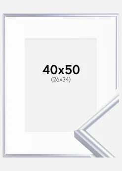 Ramme Victoria Sølv 40x50 cm - Passepartout Hvid 27x35 cm
