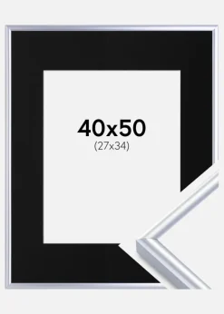 Ramme Victoria Sølv 40x50 cm - Passepartout Sort 28x35 cm