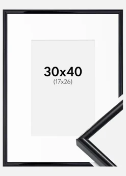 Ramme Victoria Sort 30x40 cm - Passepartout Hvid 18x27 cm