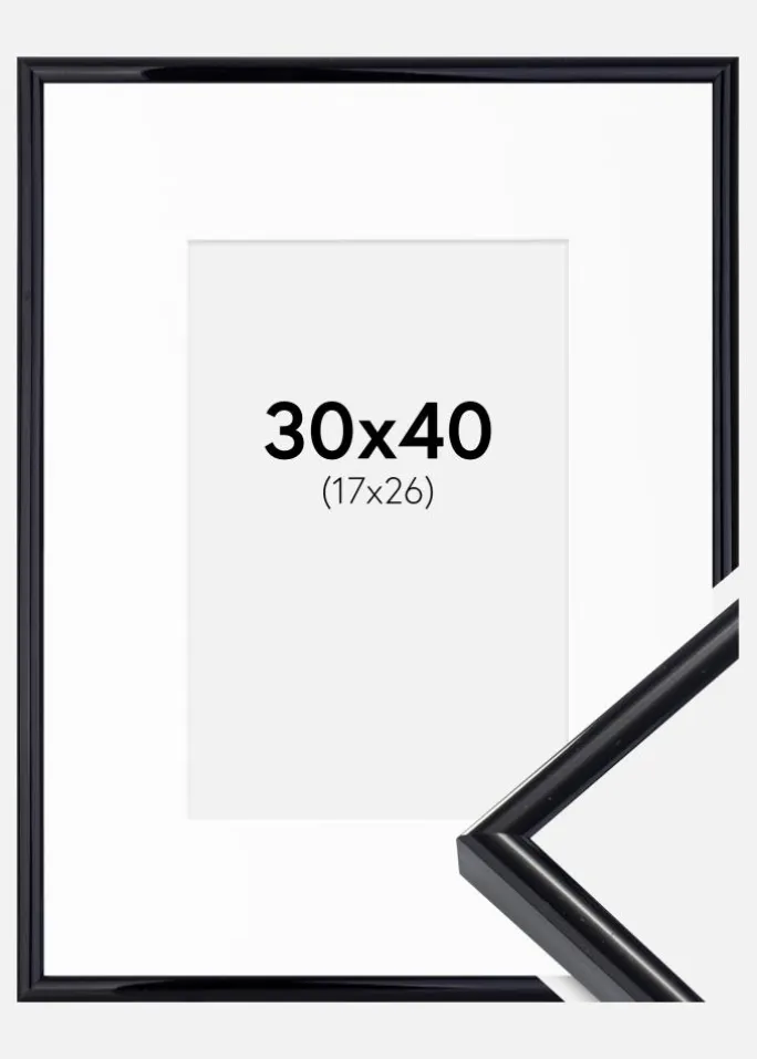 Ramme Victoria Sort 30x40 cm - Passepartout Hvid 18x27 cm