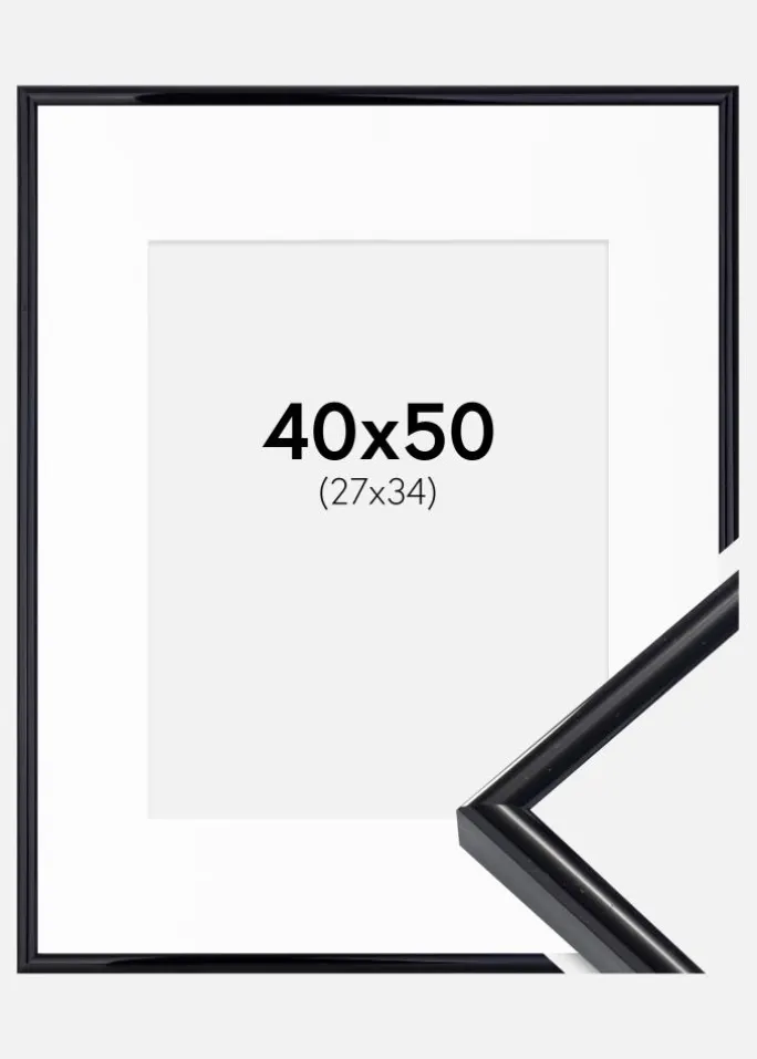 Ramme Victoria Sort 40x50 cm - Passepartout Hvid 28x35 cm