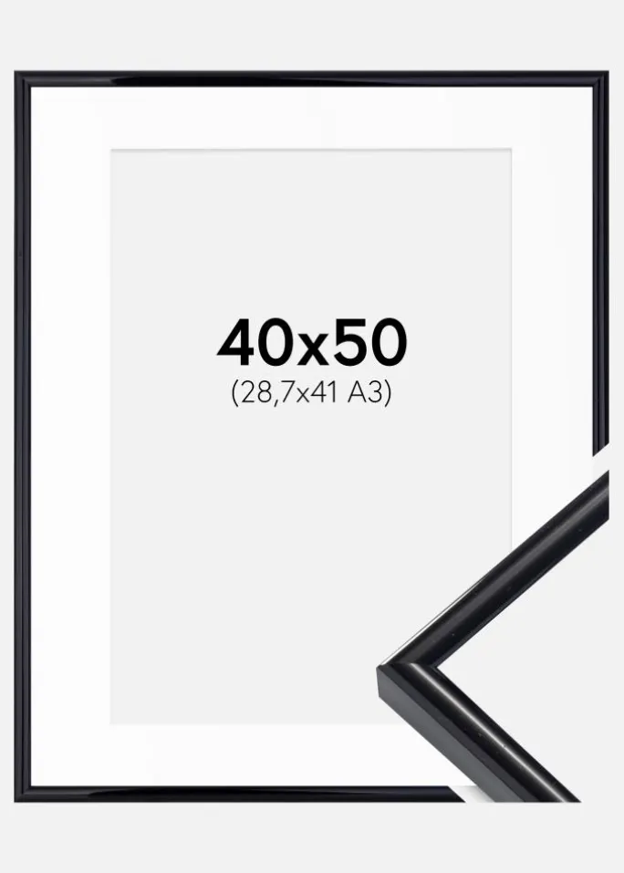 Ramme Victoria Sort 40x50 cm - Passepartout Hvid 29,7x42 cm (A3)