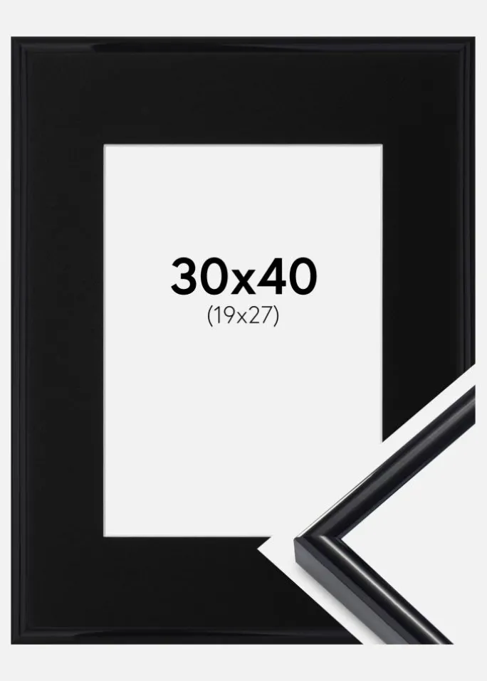 Ramme Victoria Sort 30x40 cm - Passepartout Sort 20x28 cm