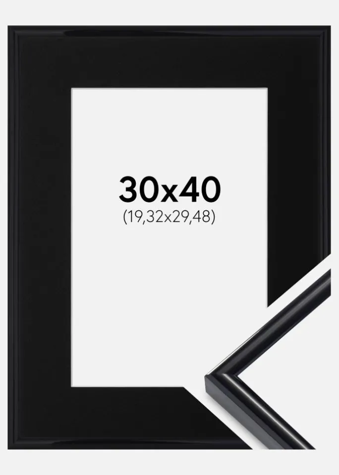 Ramme Victoria Sort 30x40 cm - Passepartout Sort 8x12 inches