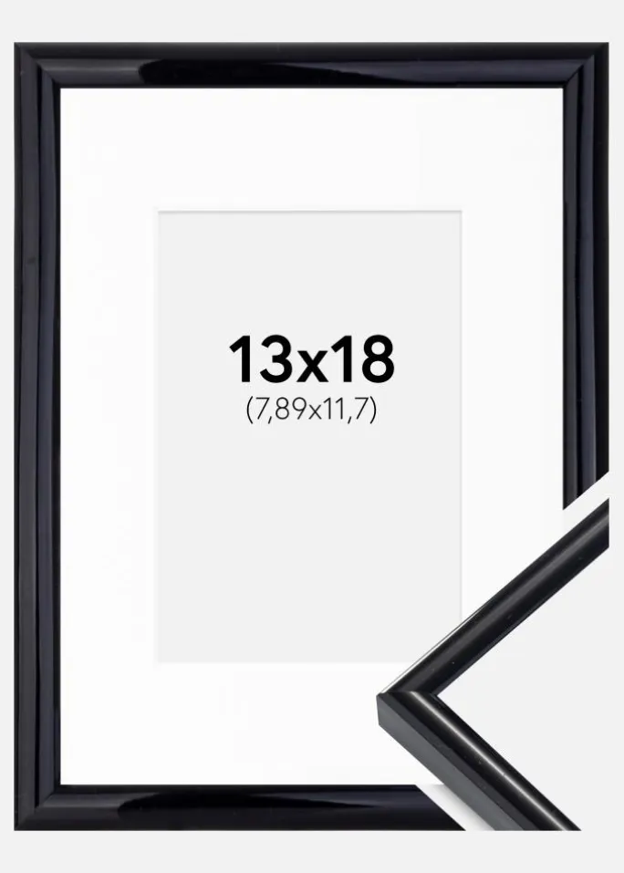 Ramme Victoria Sort 13x18 cm - Passepartout Hvid 3,5x5 inches