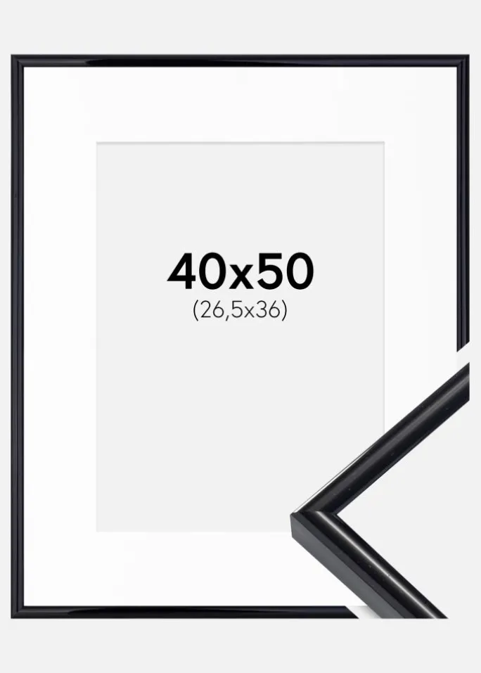 Ramme Victoria Sort 40x50 cm - Passepartout Hvid 27,5x37 cm