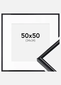 Ramme Victoria Sort 50x50 cm - Passepartout Hvid 35x35 cm