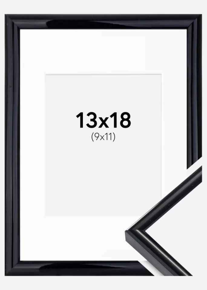 Ramme Victoria Sort 13x18 cm - Passepartout Hvid 10x12 cm