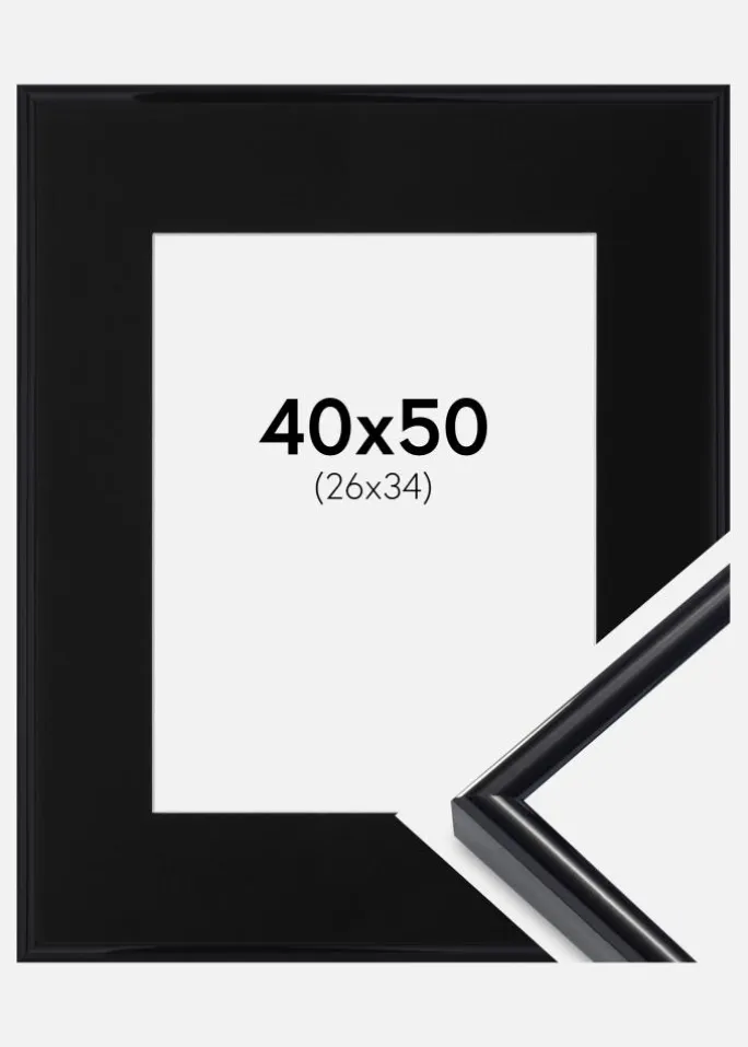 Ramme Victoria Sort 40x50 cm - Passepartout Sort 27x35 cm