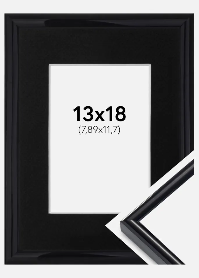 Ramme Victoria Sort 13x18 cm - Passepartout Sort 3,5x5 inches