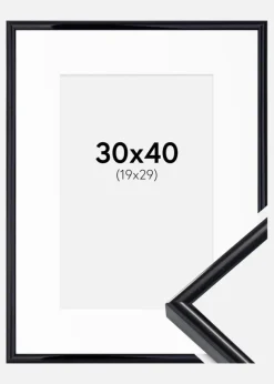 Ramme Victoria Sort 30x40 cm - Passepartout Hvid 20x30 cm
