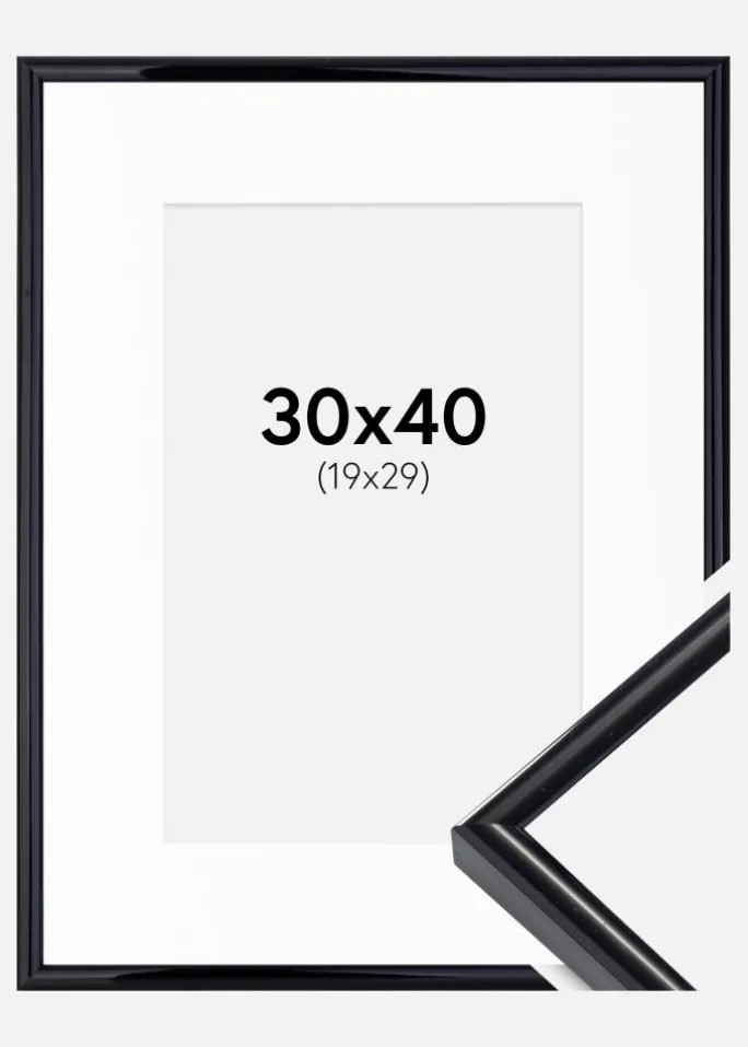 Ramme Victoria Sort 30x40 cm - Passepartout Hvid 20x30 cm
