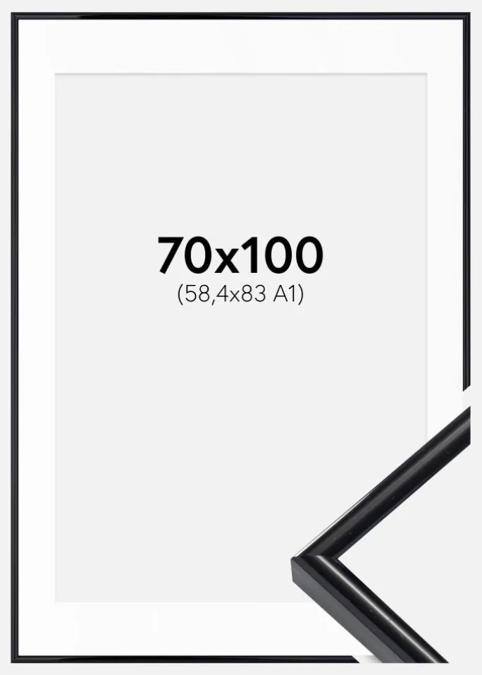 Ramme Victoria Sort 70x100 cm - Passepartout Hvid 59,4x84 cm (A1)