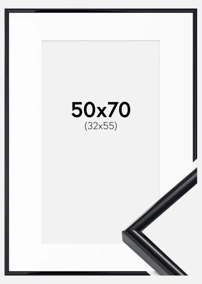 Ramme Victoria Sort 50x70 cm - Passepartout Hvid 33x56 cm