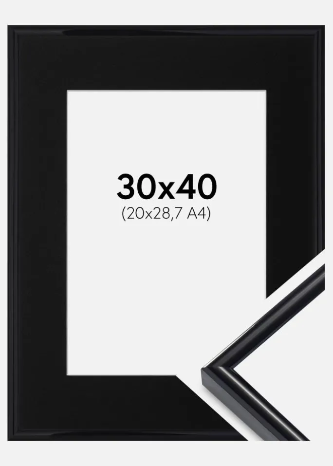 Ramme Victoria Sort 30x40 cm - Passepartout Sort 21x29,7 cm (A4)