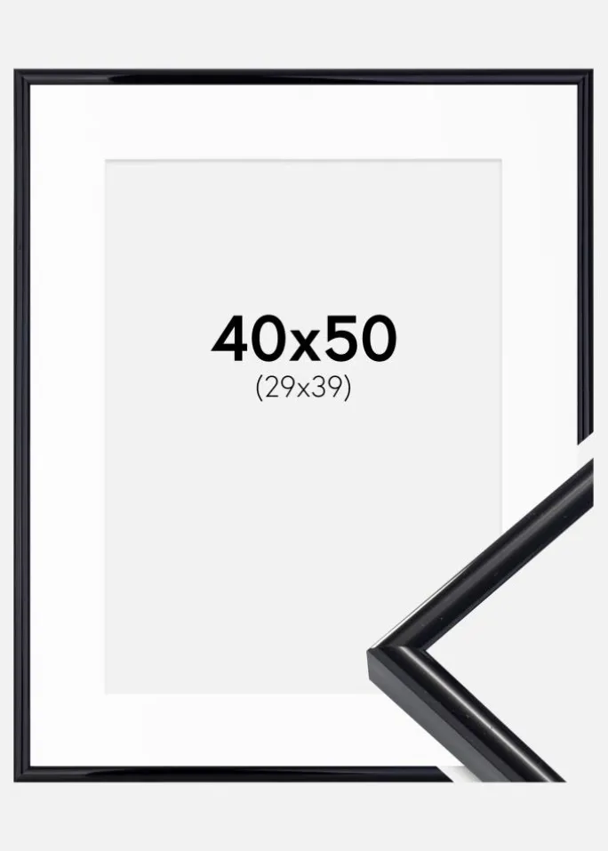 Ramme Victoria Sort 40x50 cm - Passepartout Hvid 30x40 cm