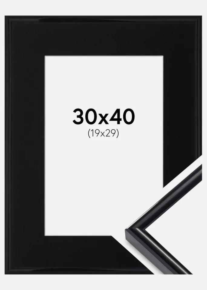 Ramme Victoria Sort 30x40 cm - Passepartout Sort 20x30 cm