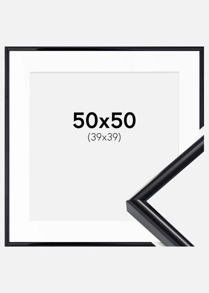 Ramme Victoria Sort 50x50 cm - Passepartout Hvid 40x40 cm